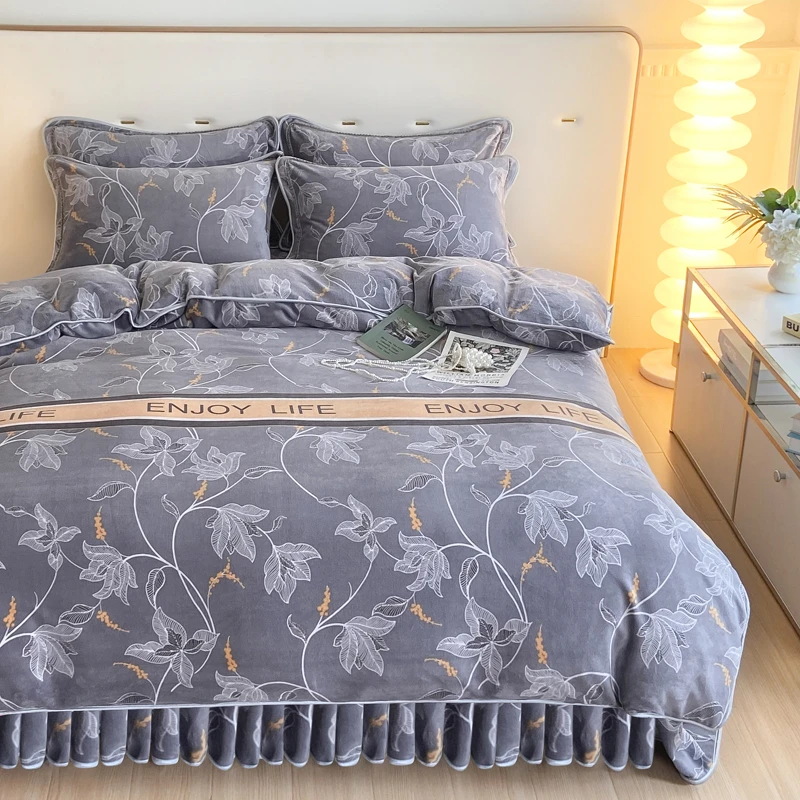 清仓处理加厚保暖数码印花牛奶绒四件套床上用品工厂直销冬季