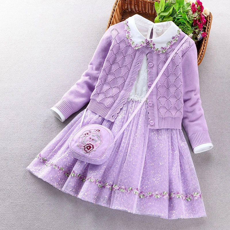 女童秋装2023新款儿童针织毛衣套装女孩时髦洋气公主裙两件套春秋