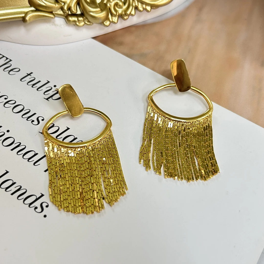 足金999黄金5G时尚流苏个性百搭轻奢眼睫毛款气质复古耳针15.6