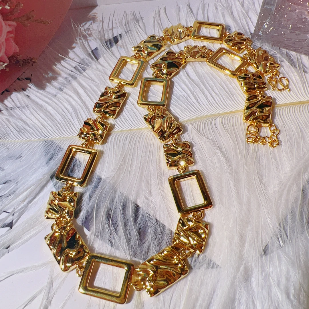 足金999黄金5D无氰时尚硬金简约百搭轻奢气质方块欧美项链22.96