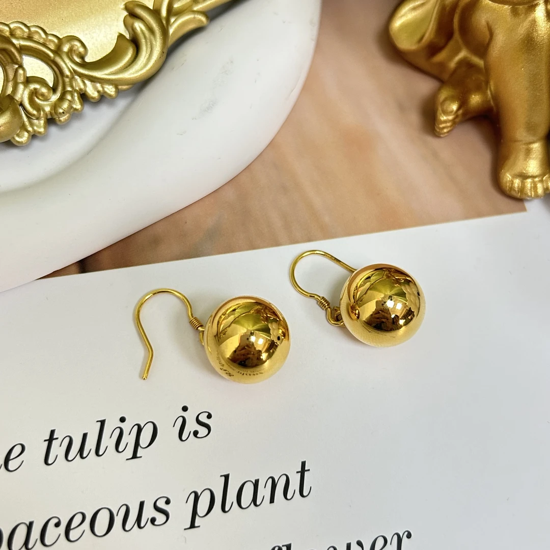 足金999黄金5D无氰时尚气质硬金球球简约耳勾4.91