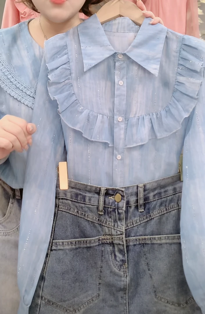 新款8088减龄宽松休闲洋气质时尚设计感衬衫上衣