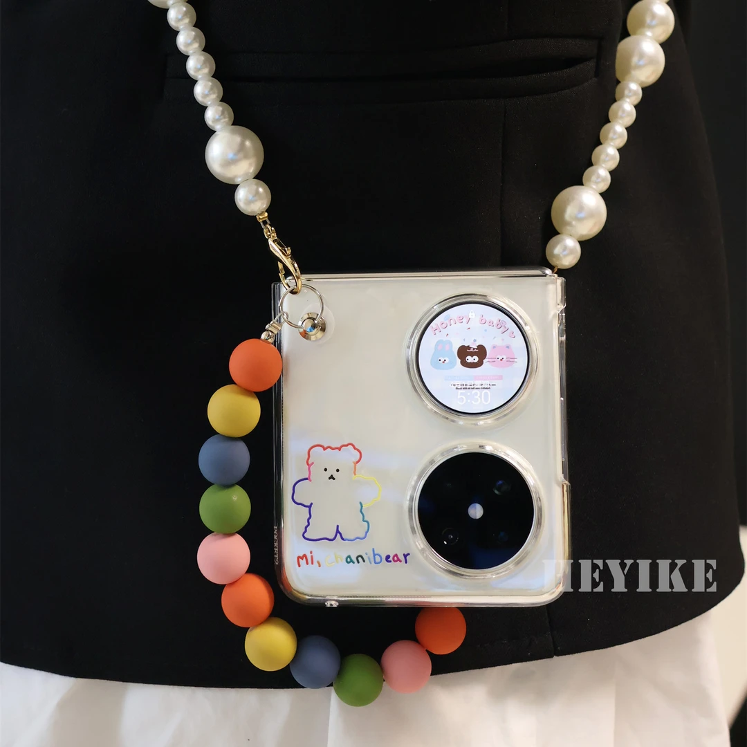 新款透明小熊华为Pocket2手机壳可爱斜挎可背手提防摔折叠保护套