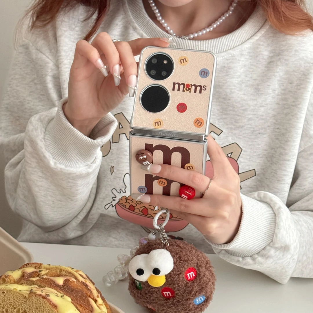 潮牌立体M豆毛绒皮纹适用华为pocket2手机壳折叠屏小米mixflip女