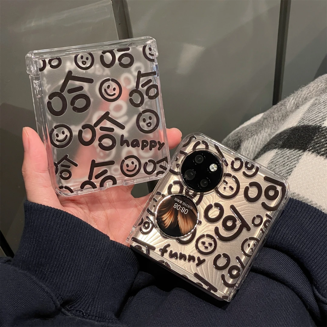 潮牌哈哈搞怪文字集合华为P50 Pocket2 折叠手机壳情侣可爱透明