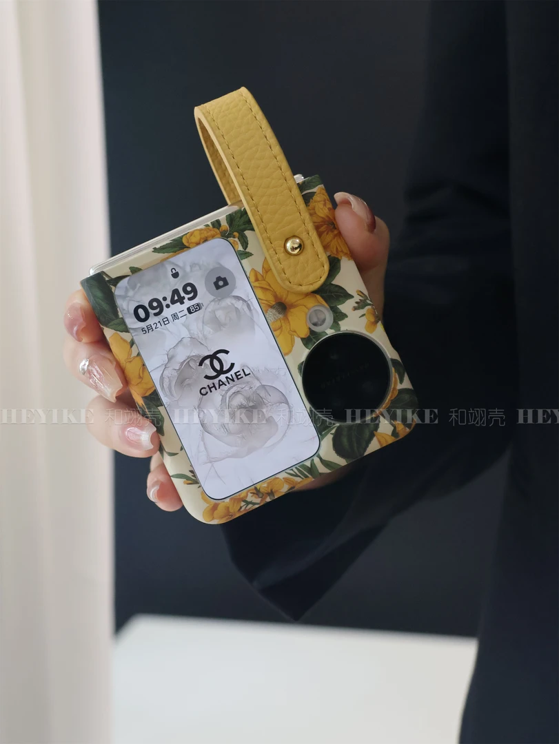 高级感印花腕带oppofindn3flip手机壳折叠zflip5支架手提保护套女
