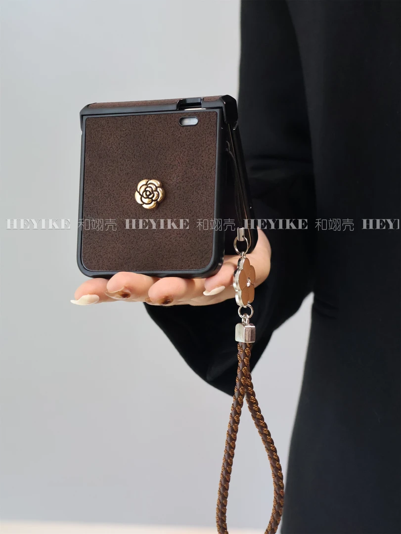 秋冬棕山茶花适用小米MixFlip手机壳折叠屏华为pocket2防摔保护套