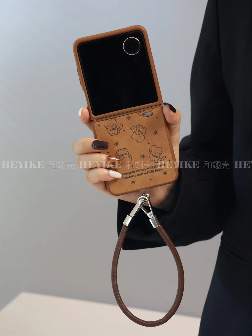 韩系焦糖皮纹猫咪适用小米mixflip手机壳折叠pocket2防摔moto50U