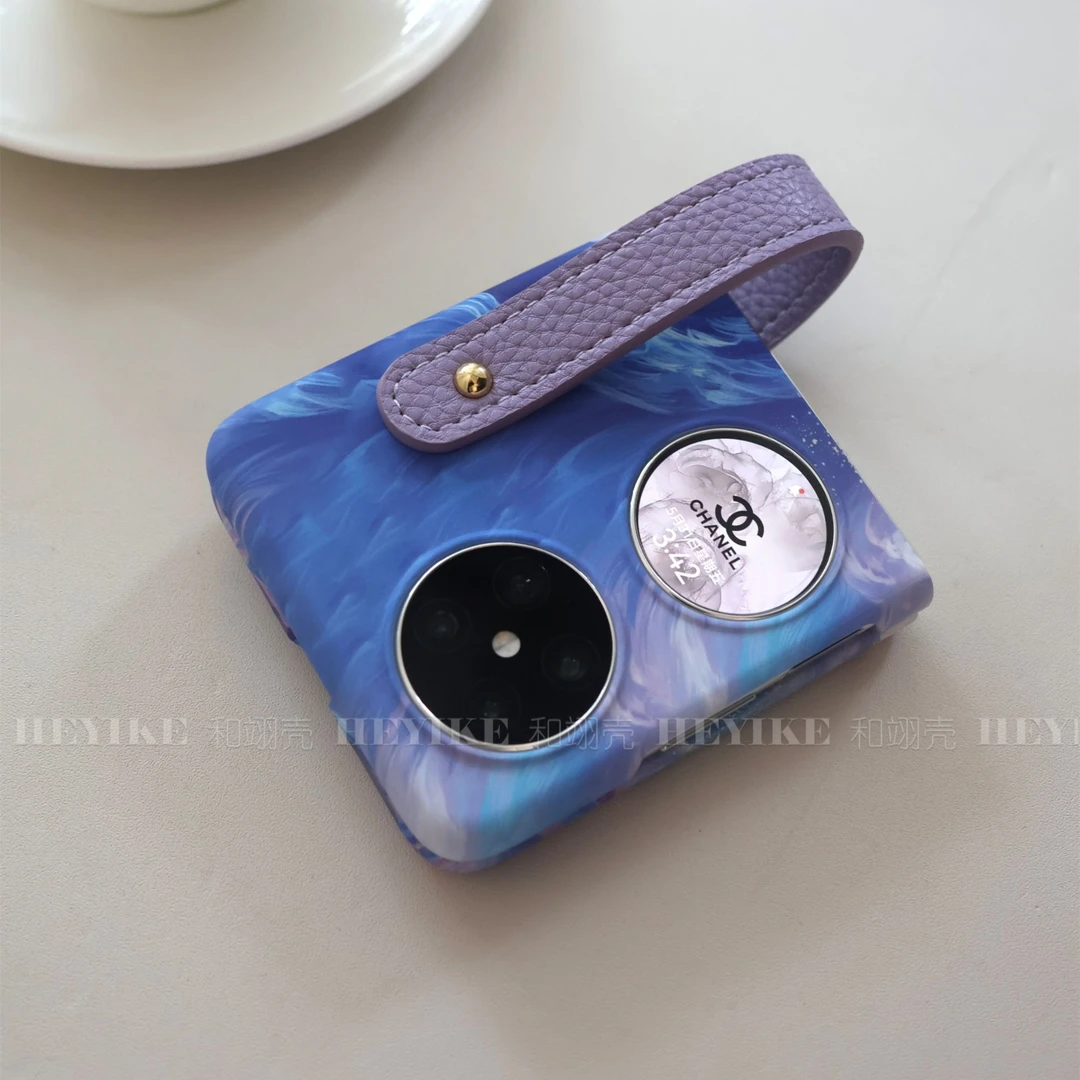 高级感蓝色星河腕带适用华为pocket2手机壳zflip5防摔折叠支架套