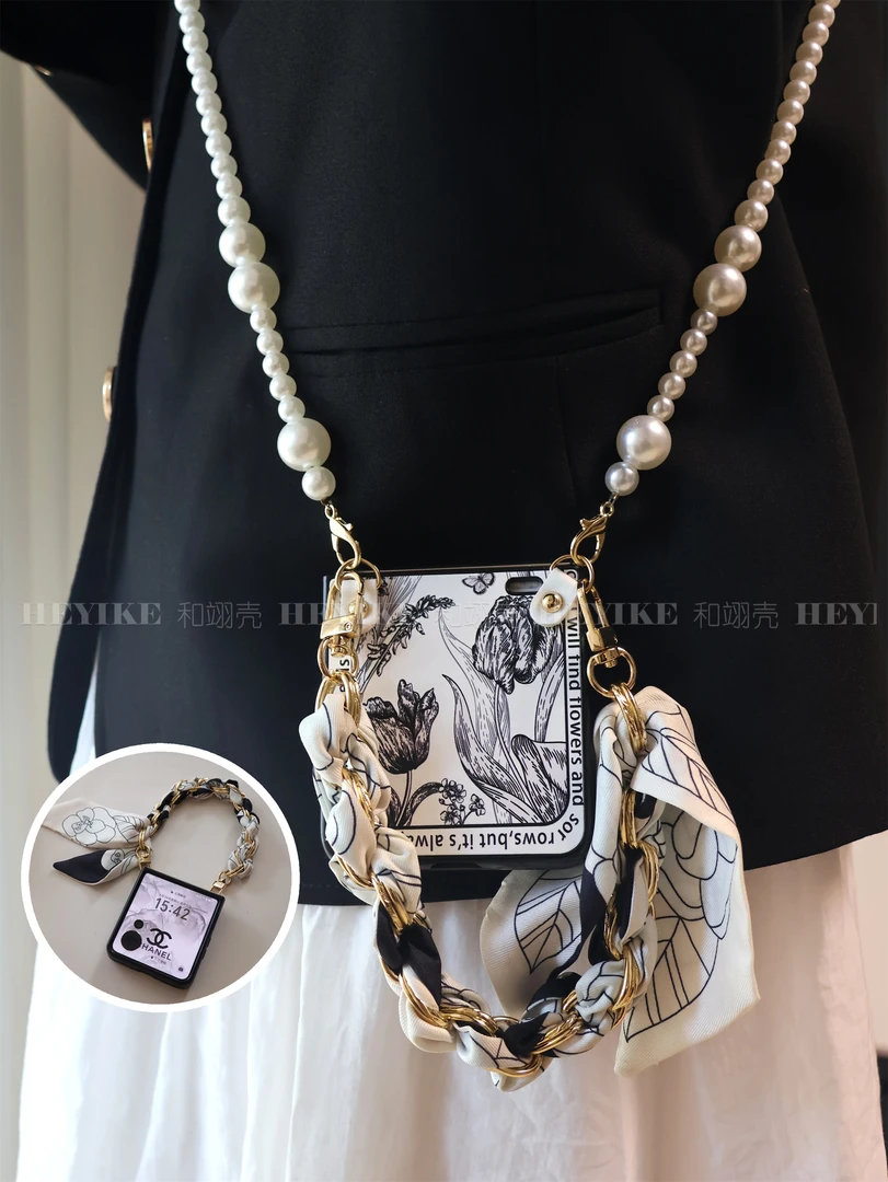 复古米白印花适用荣耀MagicVFlip手机壳折叠新女款斜挎防摔保护套