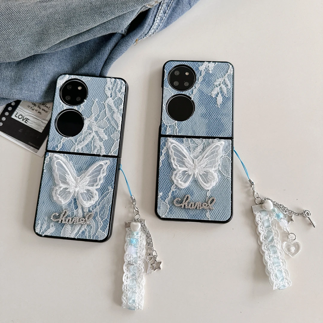 复古蝴蝶牛仔华为Pocket2手机壳折叠P60pocket防摔保护套创意手提
