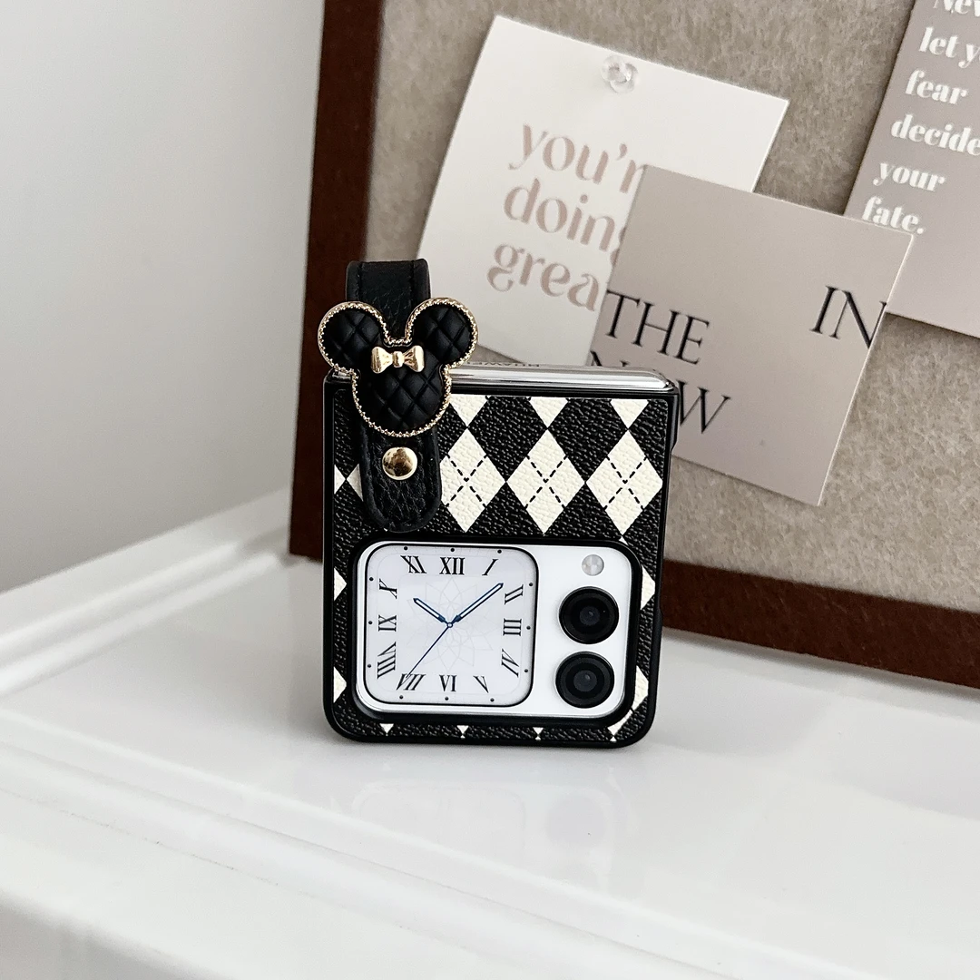 新款适用华为novaflipS手机壳轻奢菱格米奇腕带pocket2卡通折叠屏