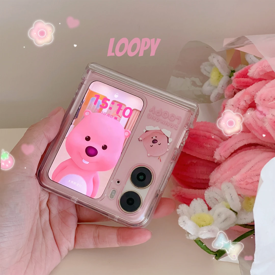 可爱loopy粉小海狸适用OPPOFindn2Flip手机壳折叠屏手提铰链防摔