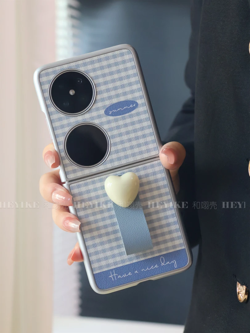 ins小羊皮格子适用华为pocket2手机壳折叠屏zflip6指环手提防摔套