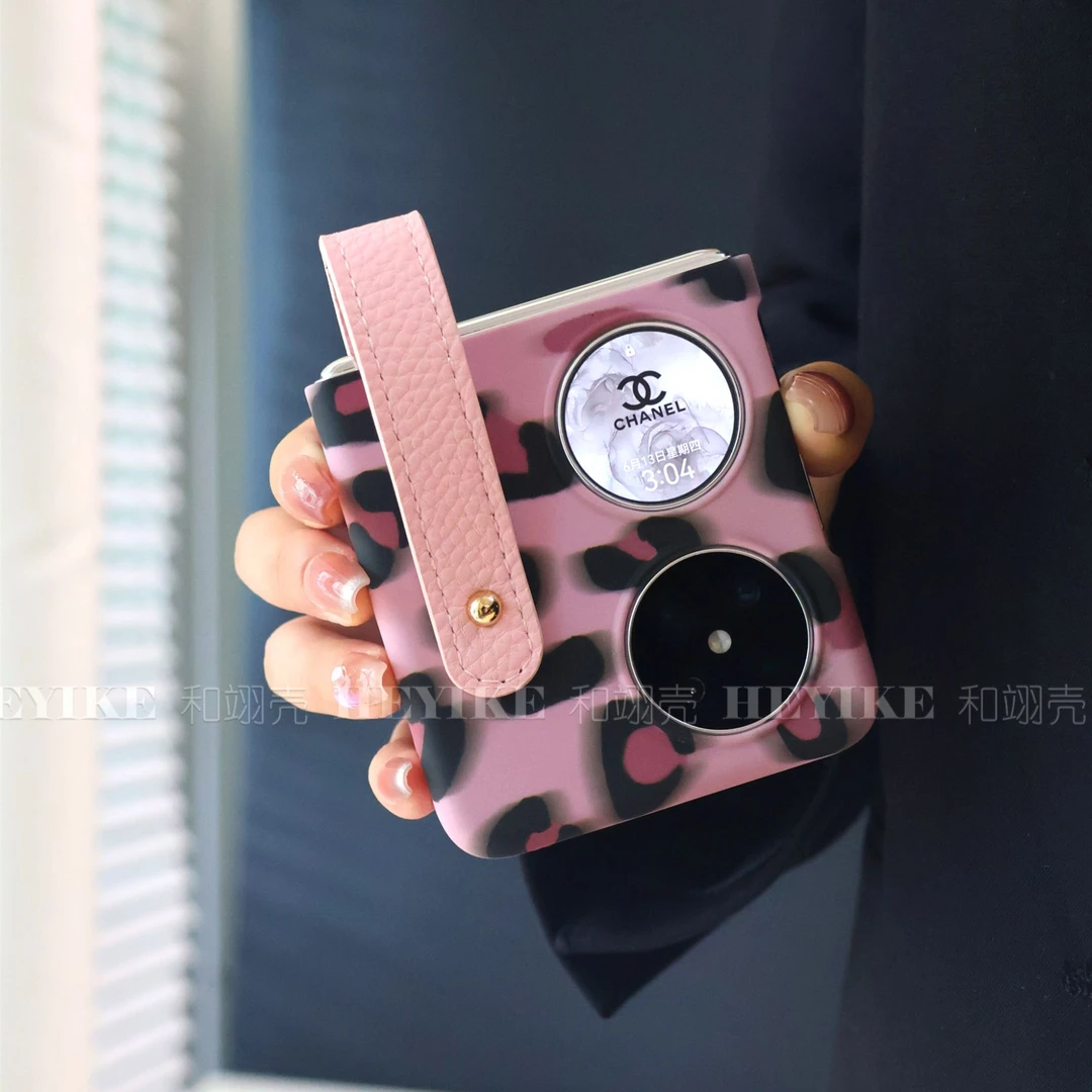 新款粉色豹纹腕带适用华为Pocket2手机壳zflip5折叠屏超薄保护套