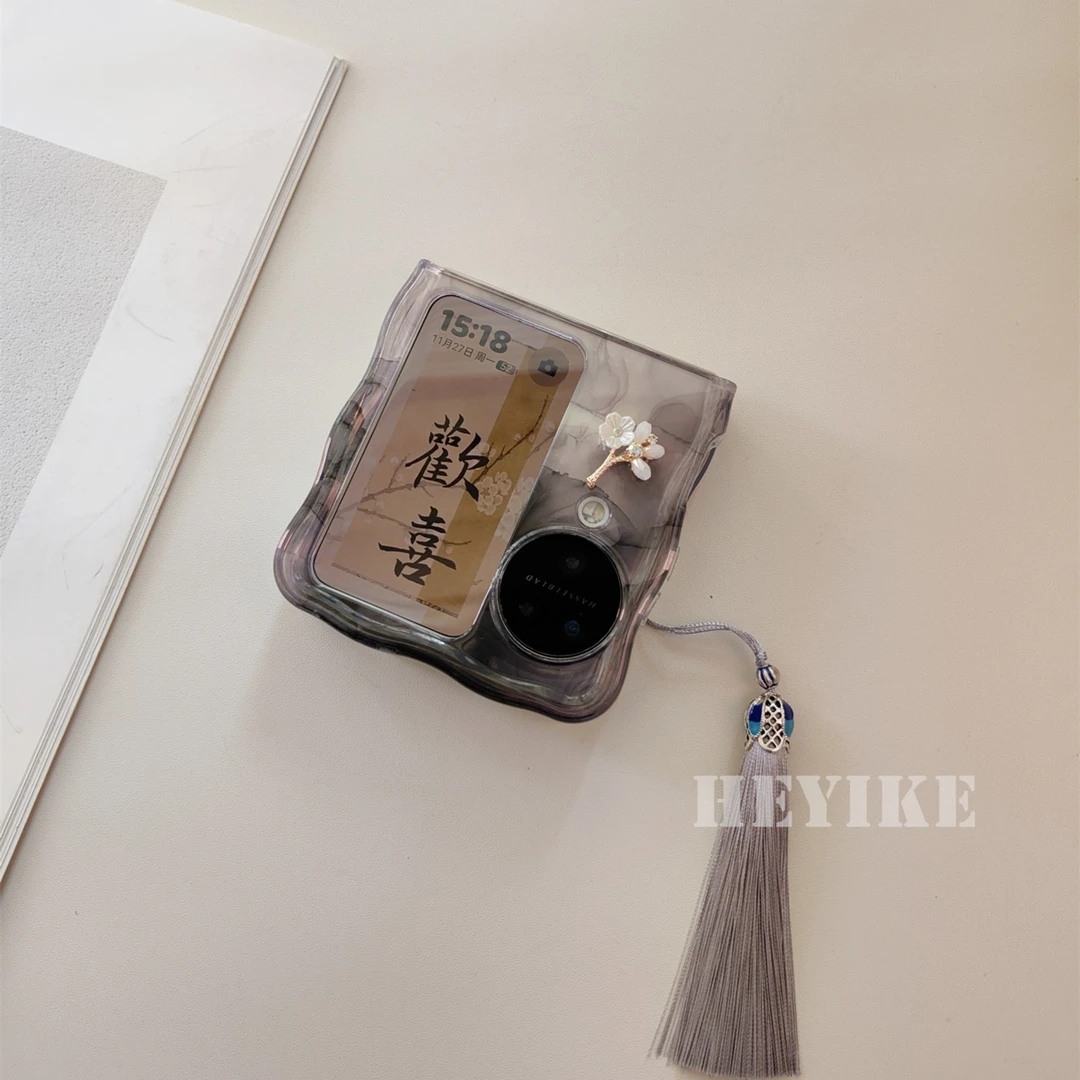 秋冬新国风水墨晕染OPPOFindN3Flip手机保护壳折叠屏花朵防摔软套