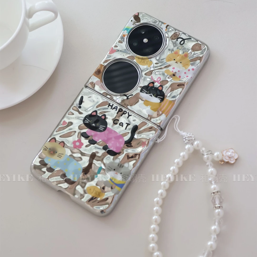 高级感褶皱猫咪适用华为Pocket2手机壳折叠p50pockets防摔保护套