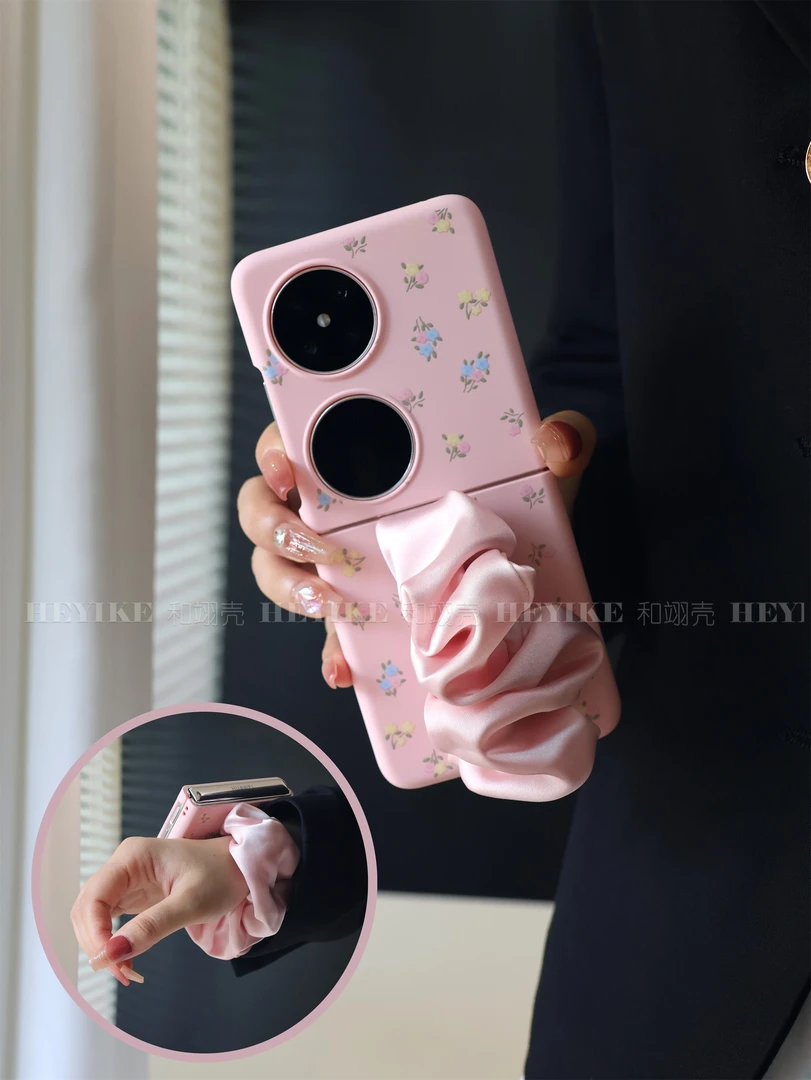 气质韩系丝巾腕带适用华为Pocket2手机壳折叠zflip5创意手提女款