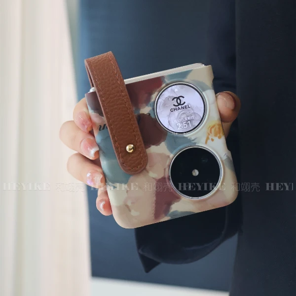 韩系复古油画花朵腕带适用华为Pocket2手机壳flip5折叠超薄保护套