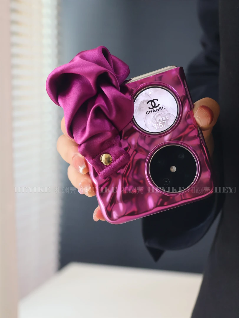 冷淡风褶皱腕带适用华为Pocket2手机壳折叠pockets防摔电镀防摔壳