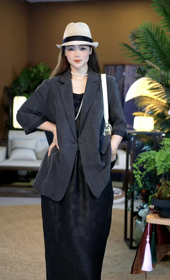 【苏唐韵】新款灰龟西装外套香云纱桑蚕丝初秋必备单品