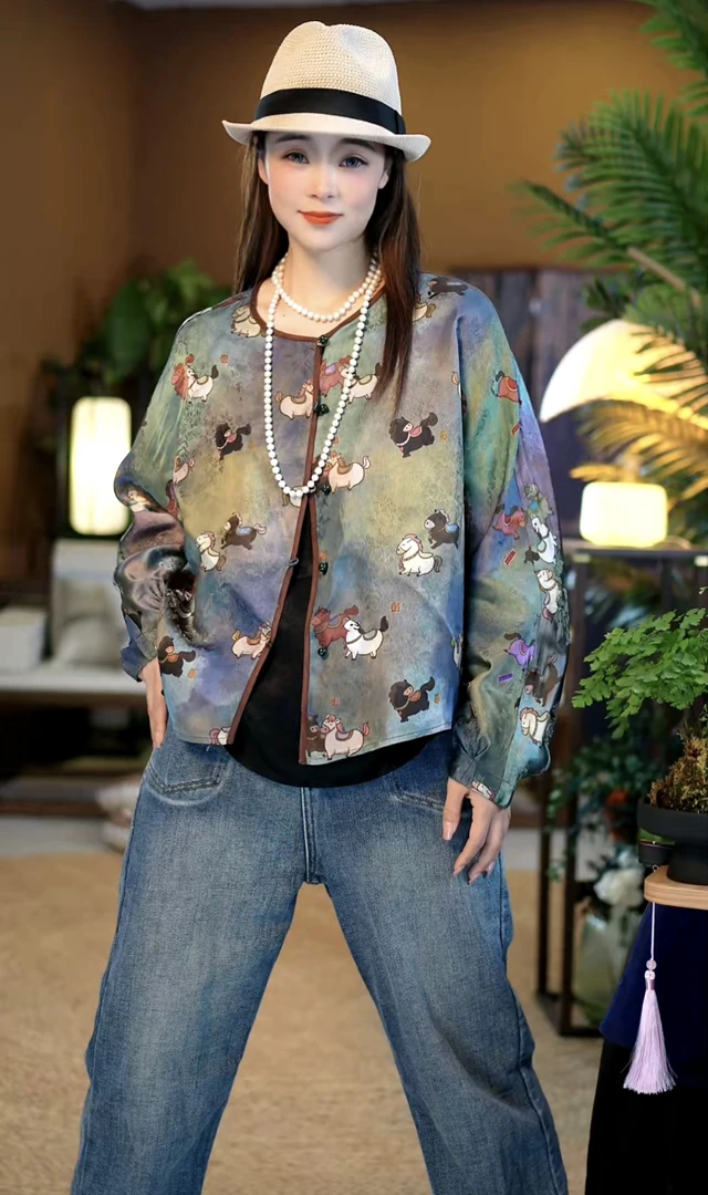 【苏唐韵】新款 小马长袖开衫 香云纱浅秋舒适休闲外套