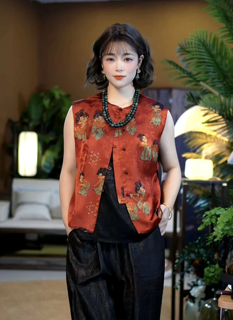 【苏唐韵】新款香云纱小唐人马甲百搭时尚大方气质