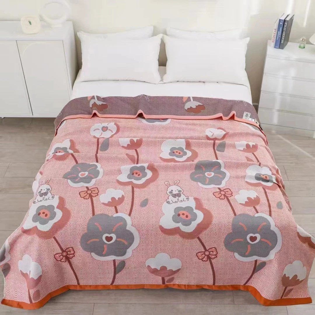 【绅士花朵】2x2.3米 亲肤 透气 纯棉纱布双人多功能四季床盖毯