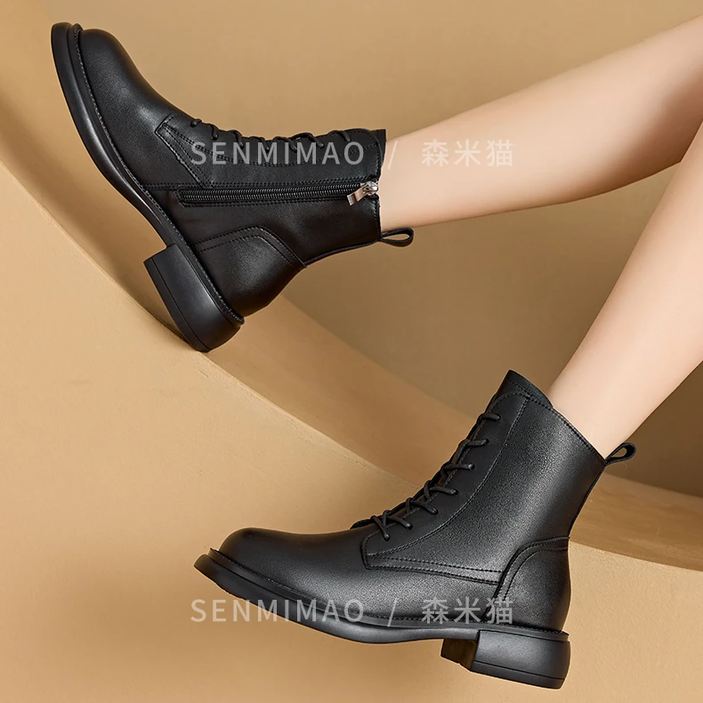 2025秋冬新款马丁靴复古英伦风圆头短靴厚底耐磨耐穿真牛小皮女鞋