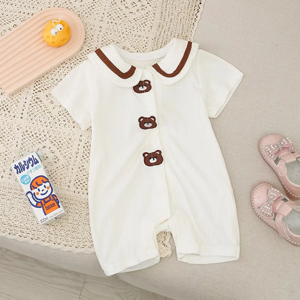 新生婴儿可爱空调服宝宝衣服布朗熊短袖连体宝宝哈衣爬服夏季薄款