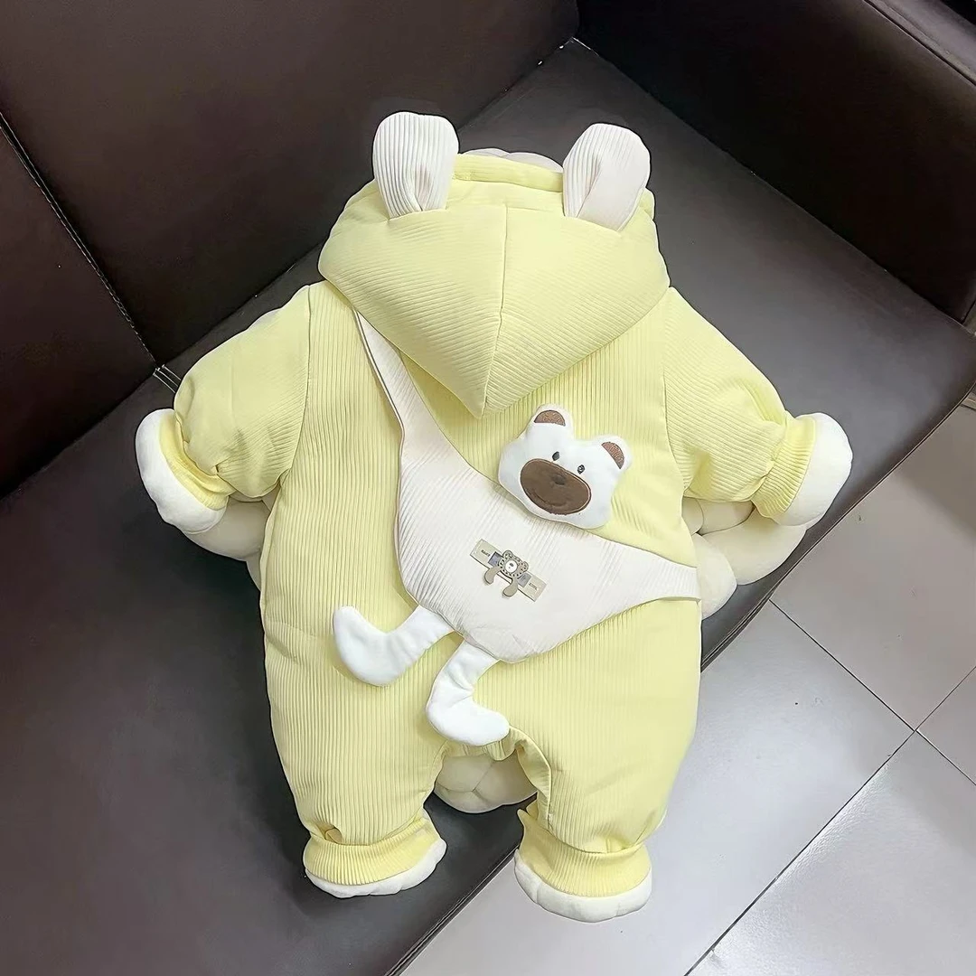 婴儿秋冬衣服加绒加棉连体衣宝宝厚棉外套洋气新生儿保暖外出服