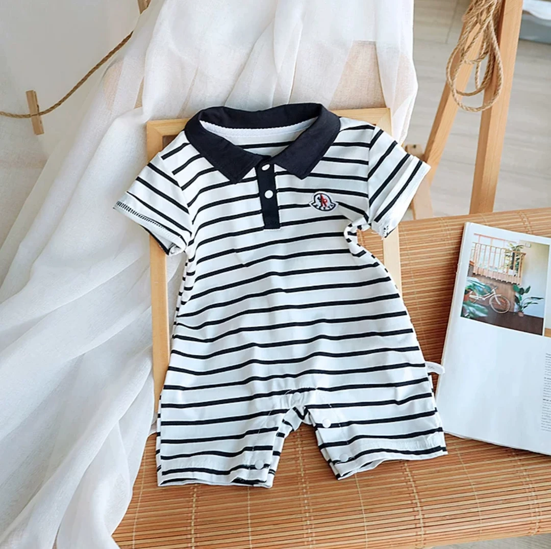男宝夏季婴儿纯棉连体衣翻领薄款透气哈衣POLO衫短袖时尚绅士爬服