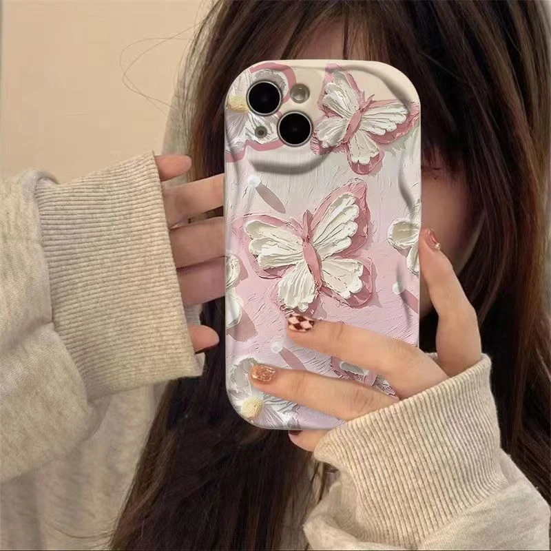 ins艺术彩绘蝴蝶iPhone15/13苹果14pro/12手机壳全包韩风软壳高级