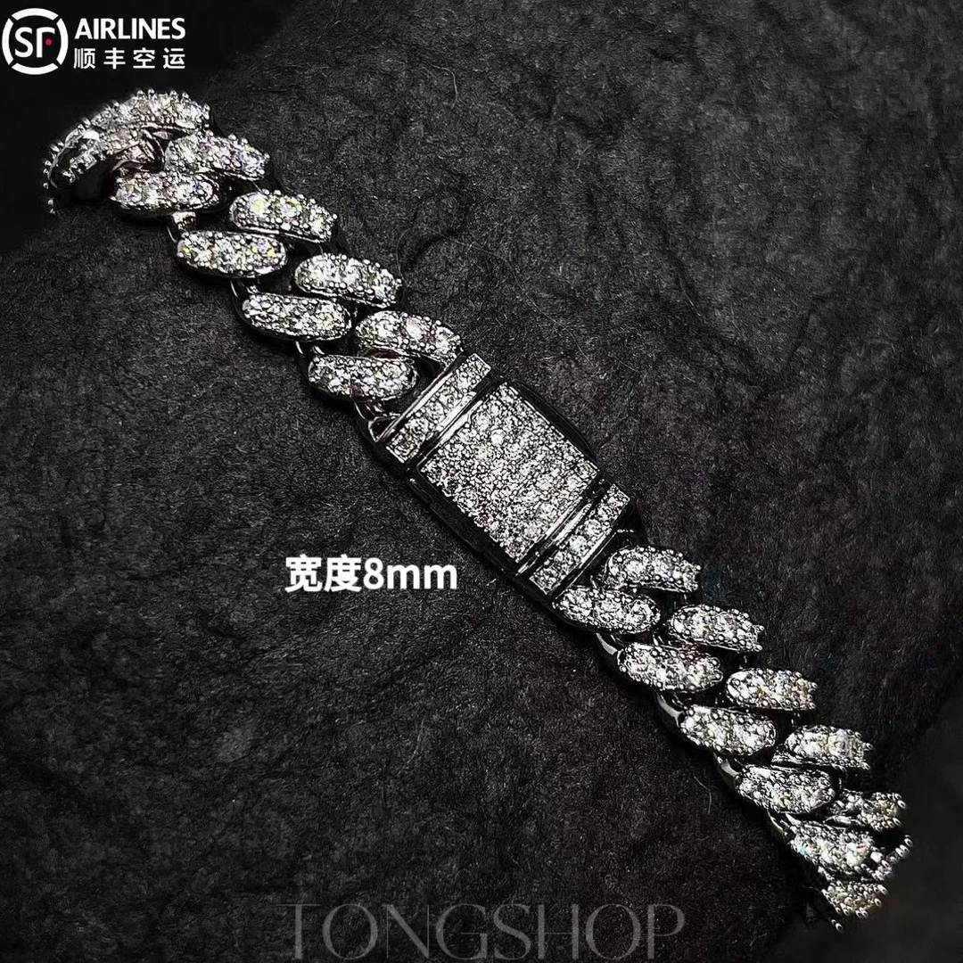 铜合金合成锆石吊坠 TONG 8mm基础满钻古巴链手链欧美轻奢基础款