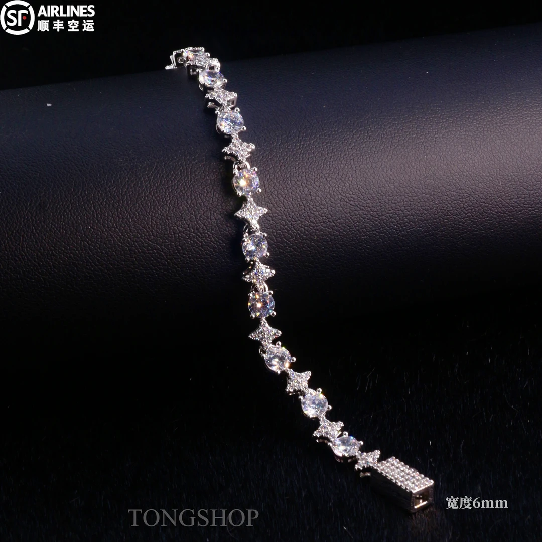 铜合金合成锆石手链 TONGSHOP 星辰网球手链 满钻十字架四叶草