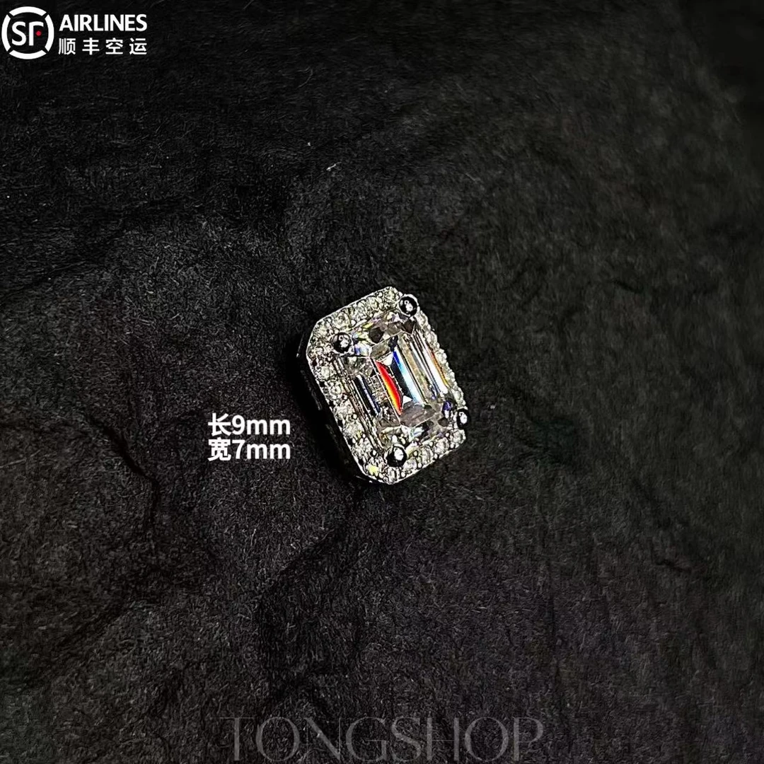 925银莫桑石耳饰 TONGSHOP 925银莫桑钻T方耳钉 气质轻奢欧美百搭
