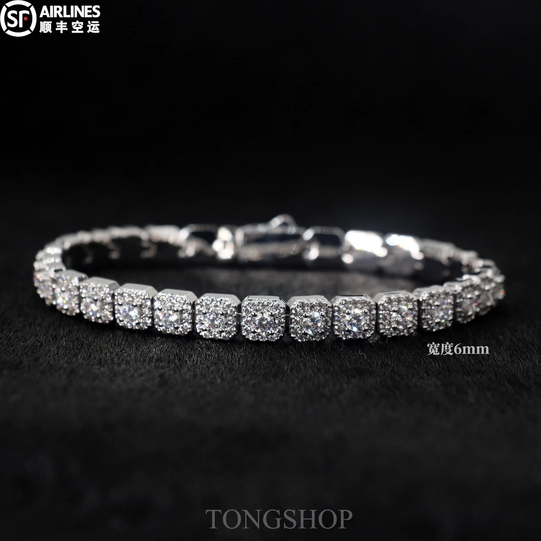 铜合金合成锆石手链 TONGSHOP 6mm小冰糖满钻手链 方糖满天星手链