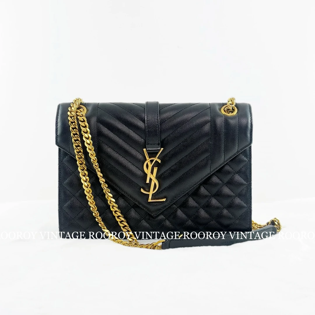95新 YSL/圣罗兰 Envelope信封包黑金荔枝皮/5841