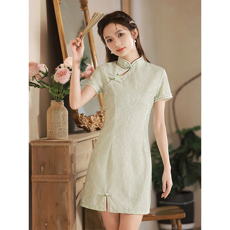 LBG 2329小清新旗袍女新款2023夏季改良版年轻款短款少女小个子