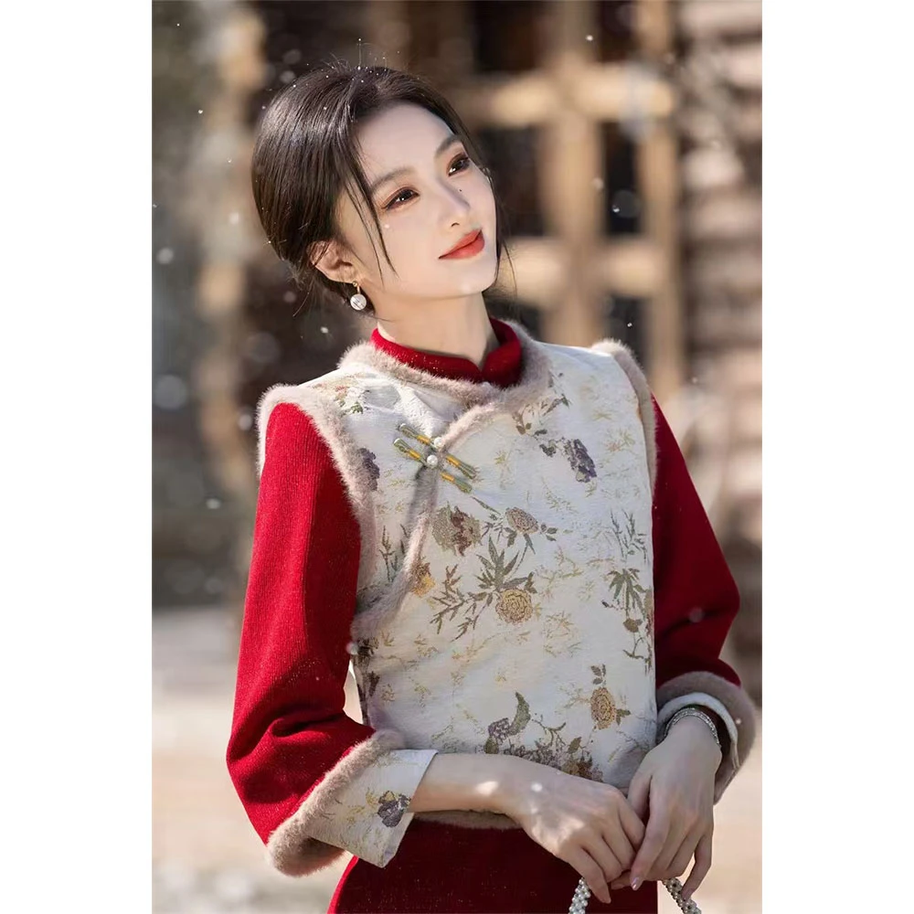 2024年新款加厚马甲旗袍外搭可爱少女复古民国风改良版日常可穿女