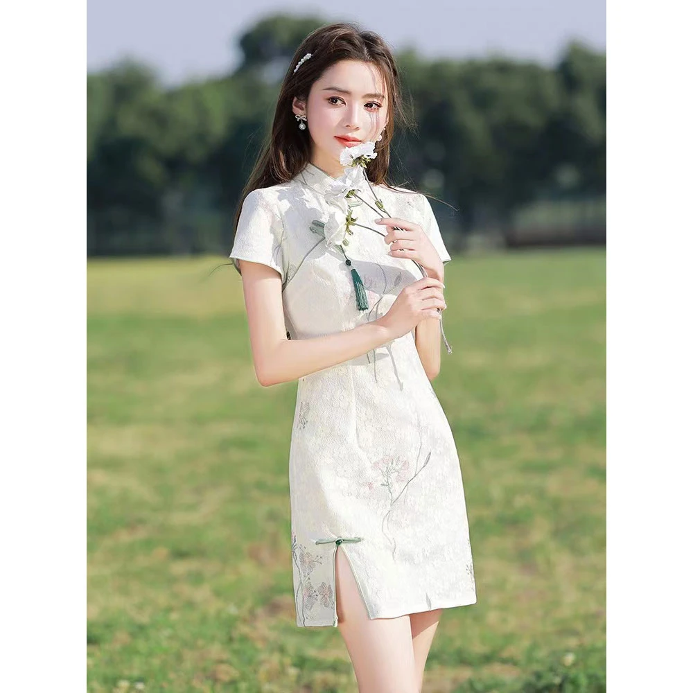 LBG 2424旗袍2023年新款改良女夏季年轻款少女小个子短款显瘦日常