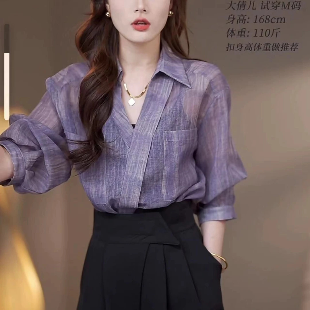休闲百搭上衣高端洋气宽松衬衫女2025夏季中袖衬衣女新款气质822