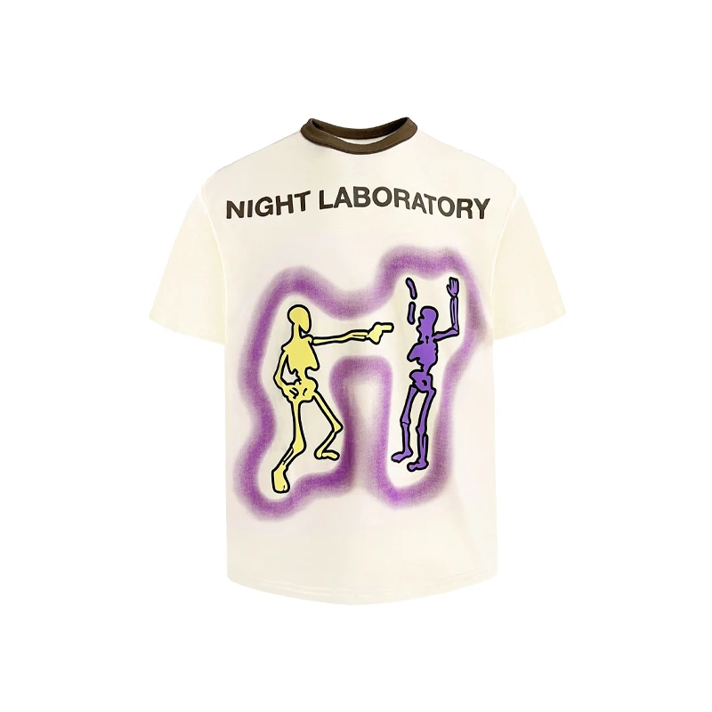 Night Laboratory (NL) 趣味枪战原创撞色拉筒300G棉潮彩杏色短袖