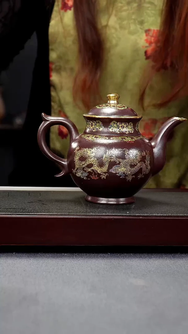 【闪购商品】紫砂茶壶紫金龙血砂 酒壶 珐琅彩 双龙戏珠
