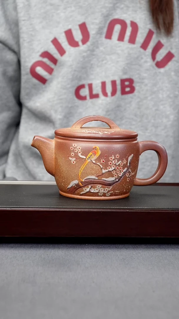 【闪购商品】紫砂茶壶本山绿 火云烧 汉瓦 泥绘 花鸟