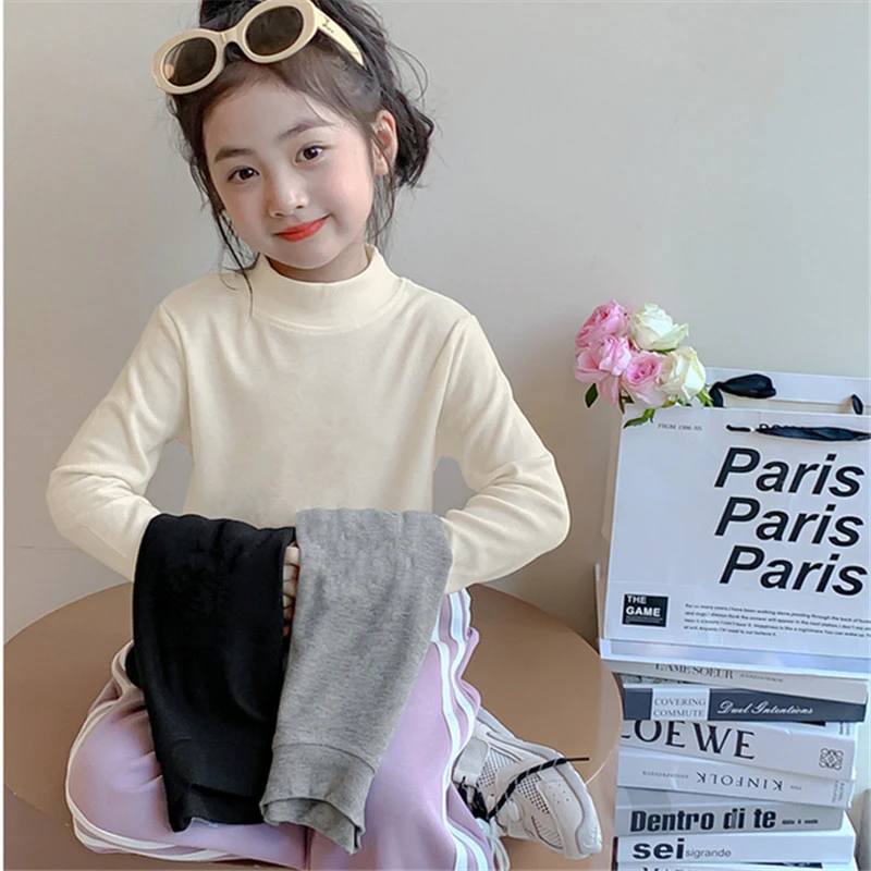 女童内搭中领打底衫春秋2025新款冬季儿童内搭上衣半高领纯棉T恤