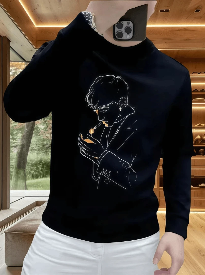 2024秋冬新款潮牌印花卫衣男士时尚套头圆领长袖休闲百搭加绒上衣