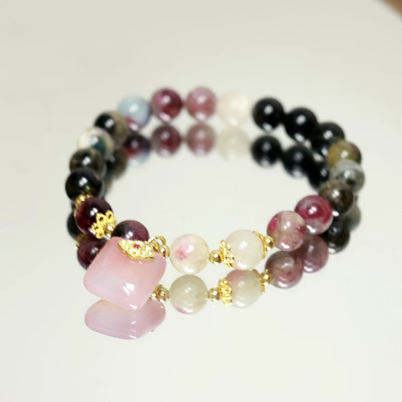 天然碧玺搭多宝盐源玛瑙无事牌单圈手链多样性发一H2787