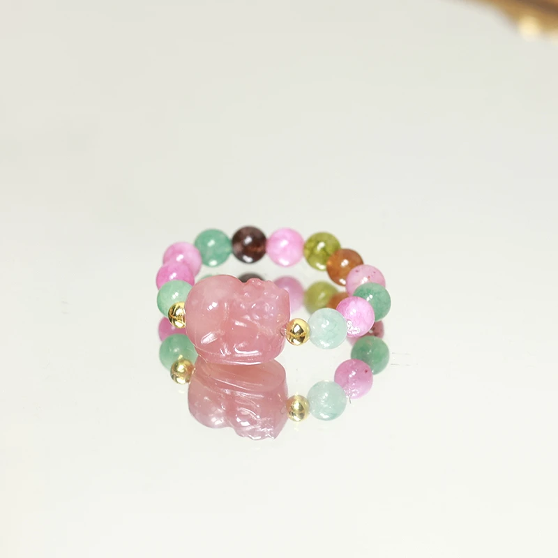 天然碧玺貔貅玛瑙戒指 多样性发一 H2791