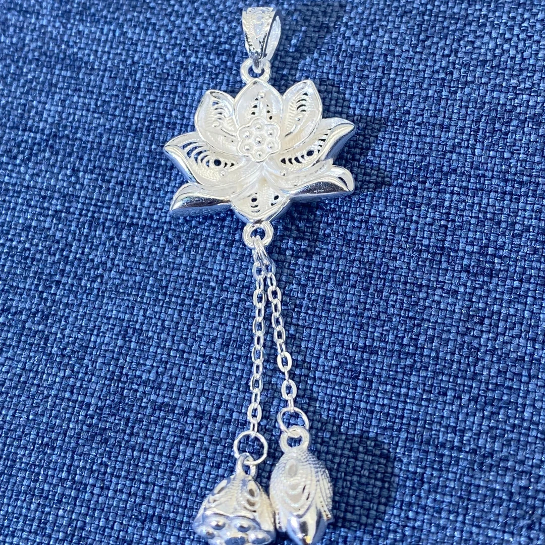 吊坠足银 新款花丝莲花两世欢
